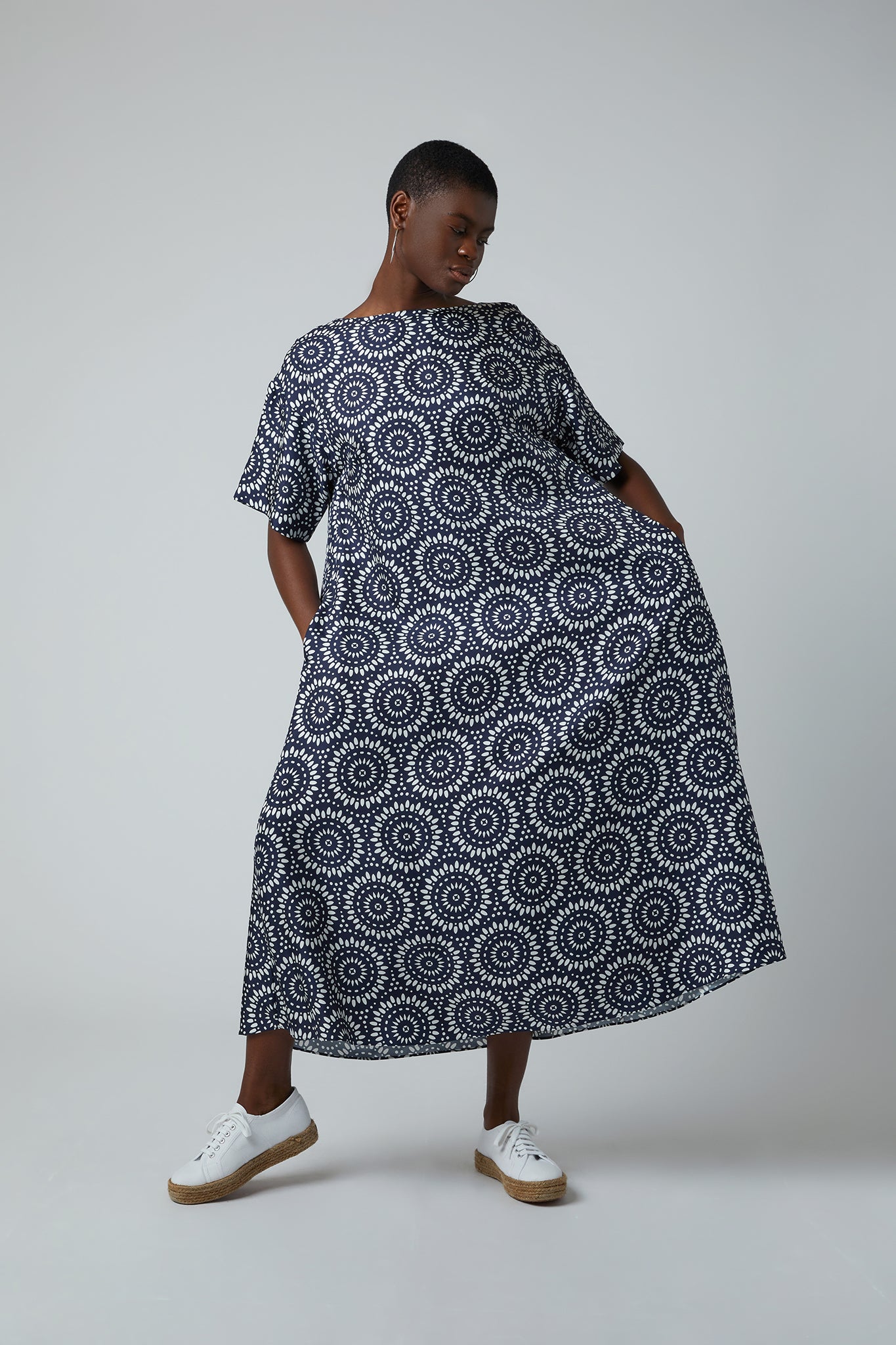 navy Flora A-line silk dress