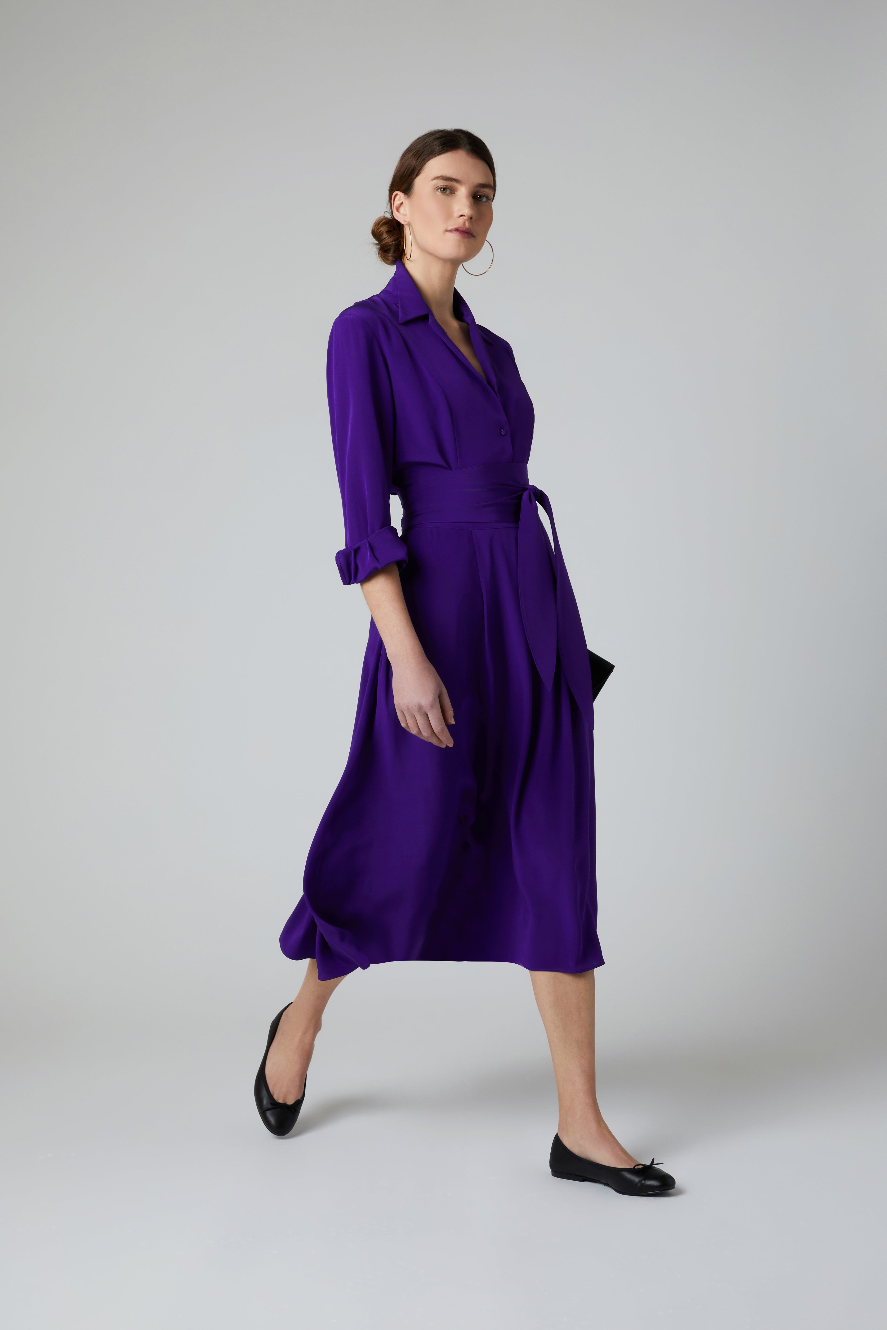 Fleur Silk Full Skirt Shirt Dress